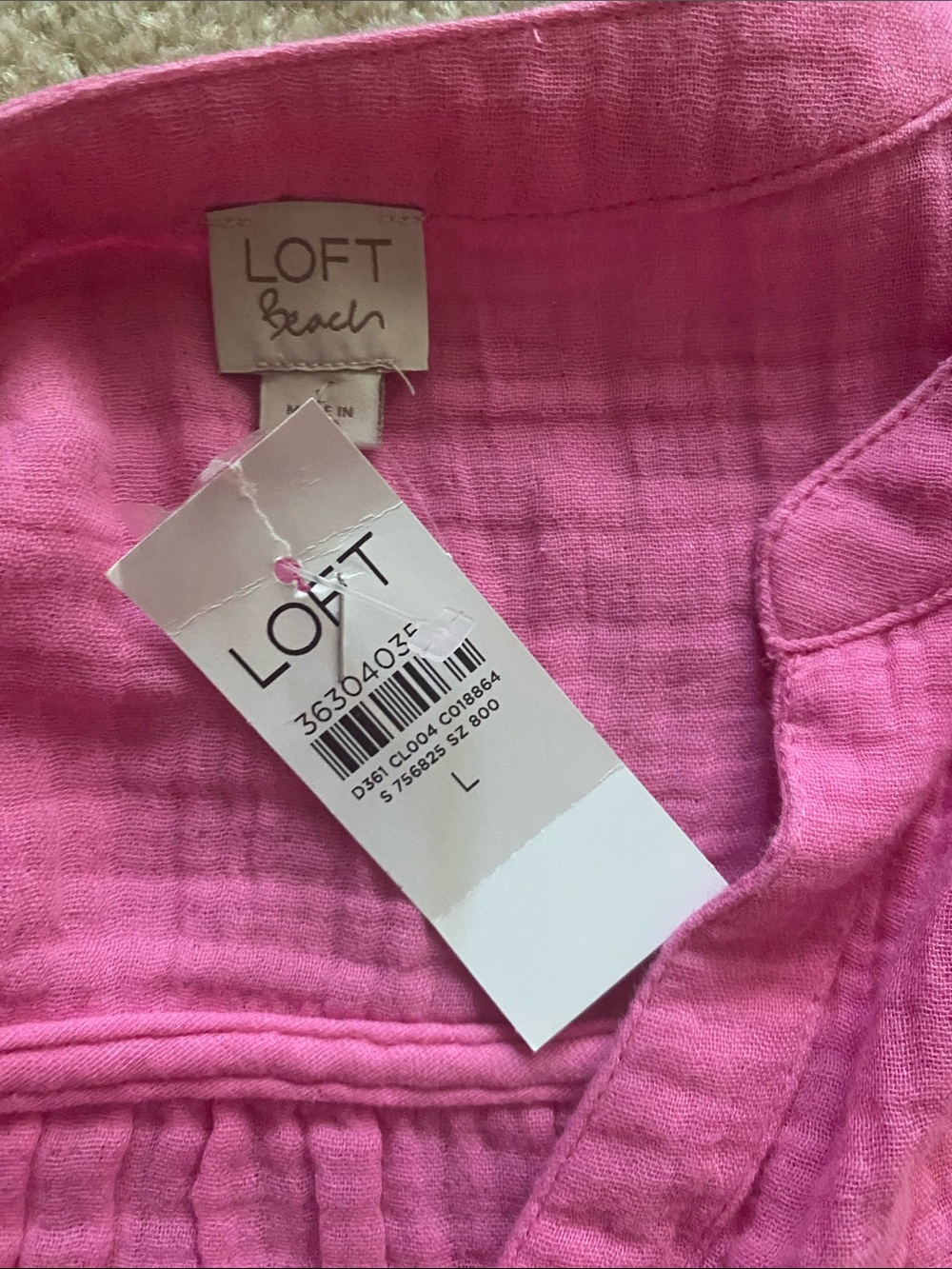 Loft Beach NWT size large pink button front dress - Picture 7 of 8